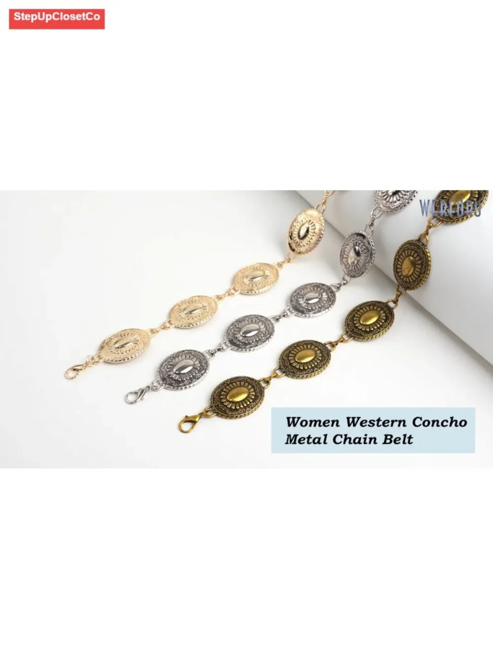 Western Concho Metal Chain Belt Boho Waist Belt for Dress Jeans